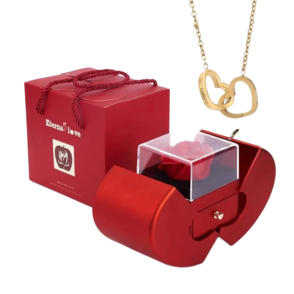 Caixa com Rosa & Colar Personalizado + Cartão de Brinde! 🎁