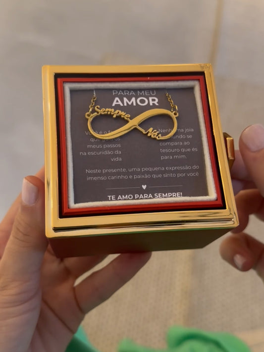 Caixa com Rosa & Colar Personalizado com Nomes - Infinity