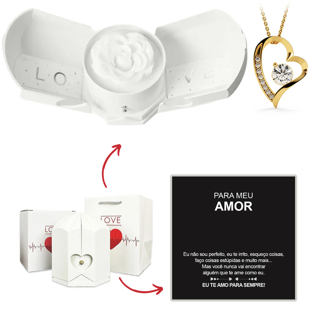 Colar em Ouro Branco 14k - Com Rosa Verdadeira - Para meu Amor