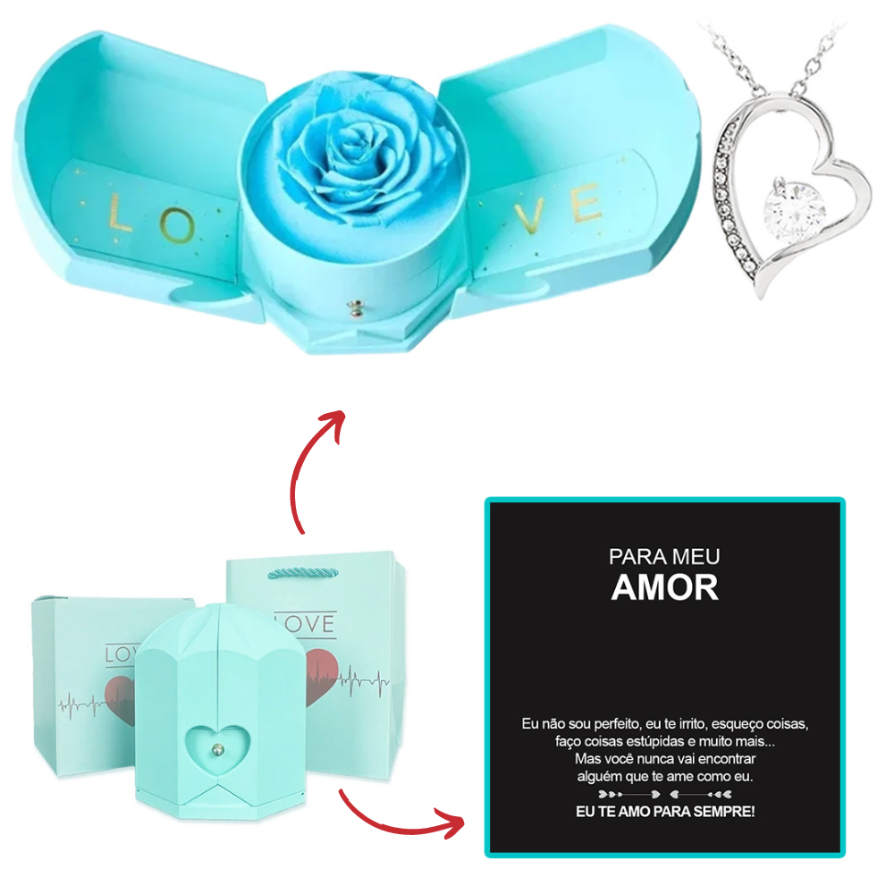 Colar em Ouro Branco 14k - Com Rosa Verdadeira - Para meu Amor