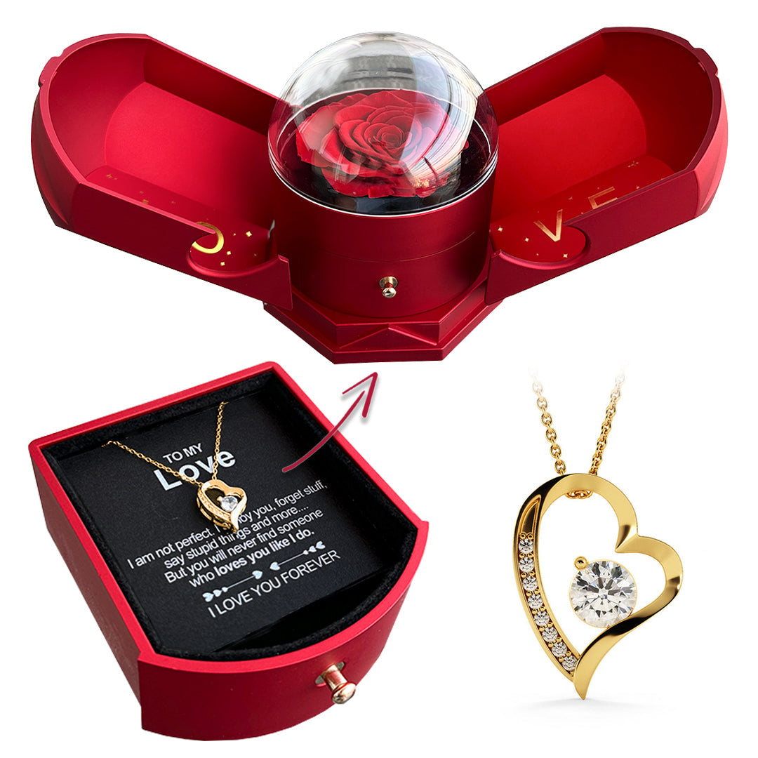 Colar em Ouro Branco 14k - Com Rosa Verdadeira - Para meu Amor