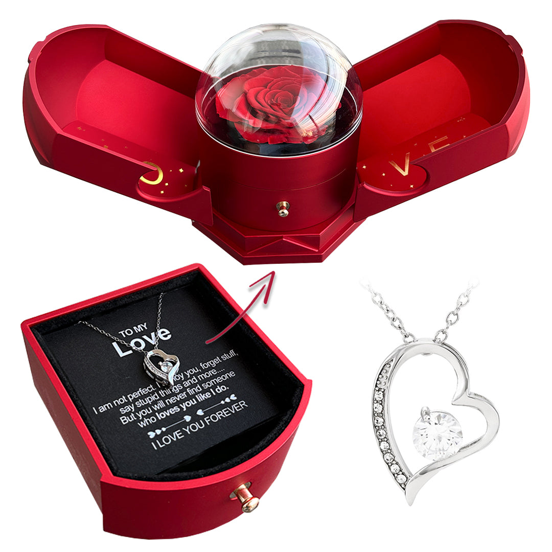 Colar em Ouro Branco 14k - Com Rosa Verdadeira - Para meu Amor