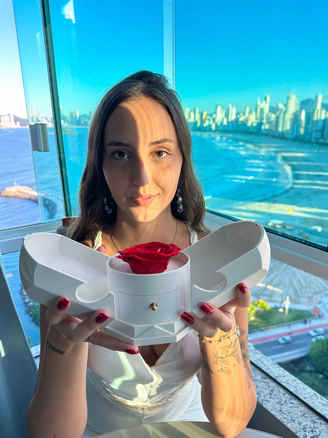 Caixa com Rosa Eterna & Colar Coração Personalizado (50%0FF)