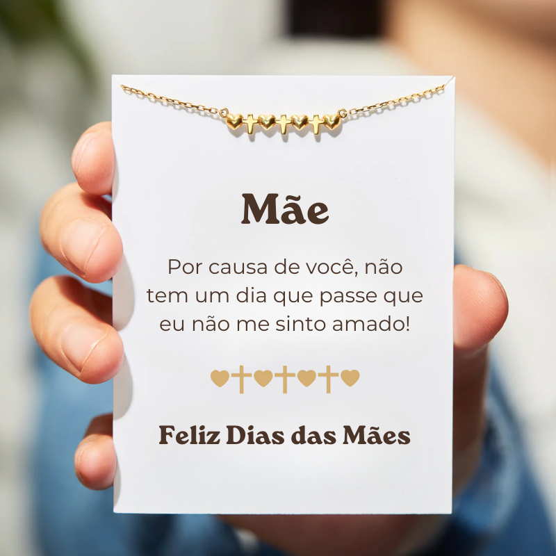 Colar Cruz & Coração - Minha Mãe, Minha Luz