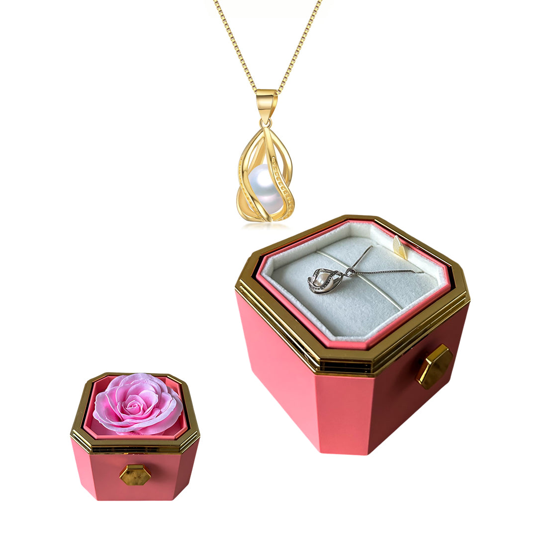 Caixa Rotativa com Rosa Eterna & Colar Pérola