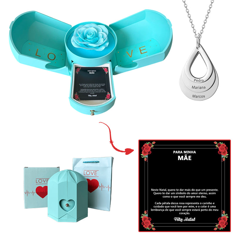 Caixa com Rosa Eterna & Colar Gota Personalizado - Para Minha Mãe