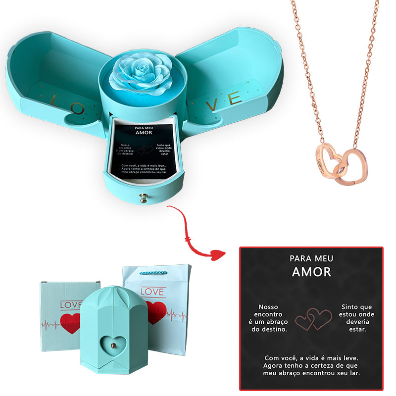 Caixa com Rosa Eterna & Colar Coração Personalizado