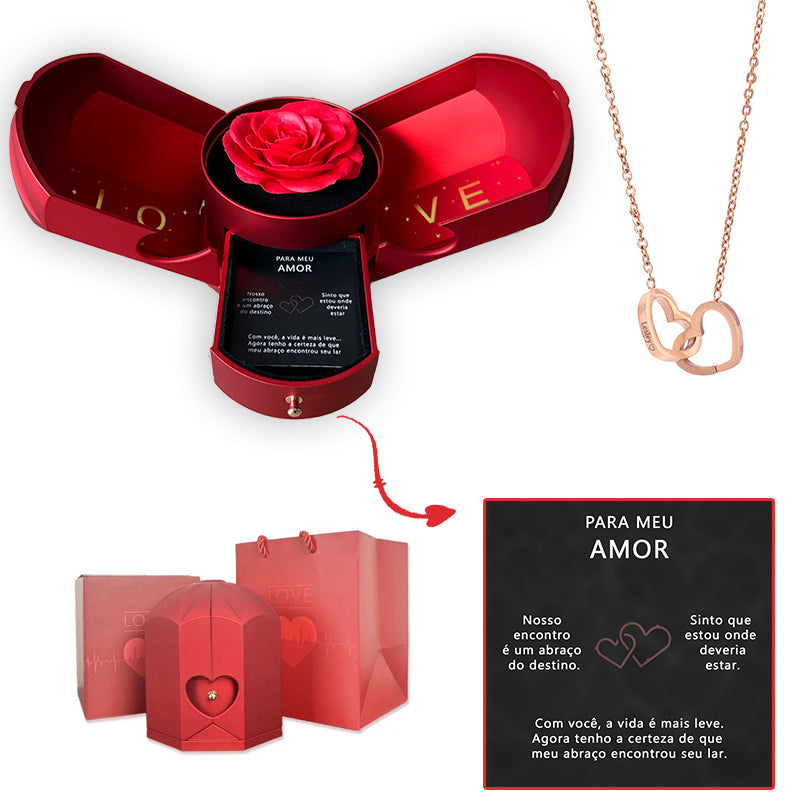 Caixa com Rosa Eterna & Colar Coração Personalizado