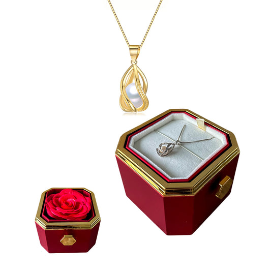 Caixa Rotativa com Rosa Eterna & Colar Pérola