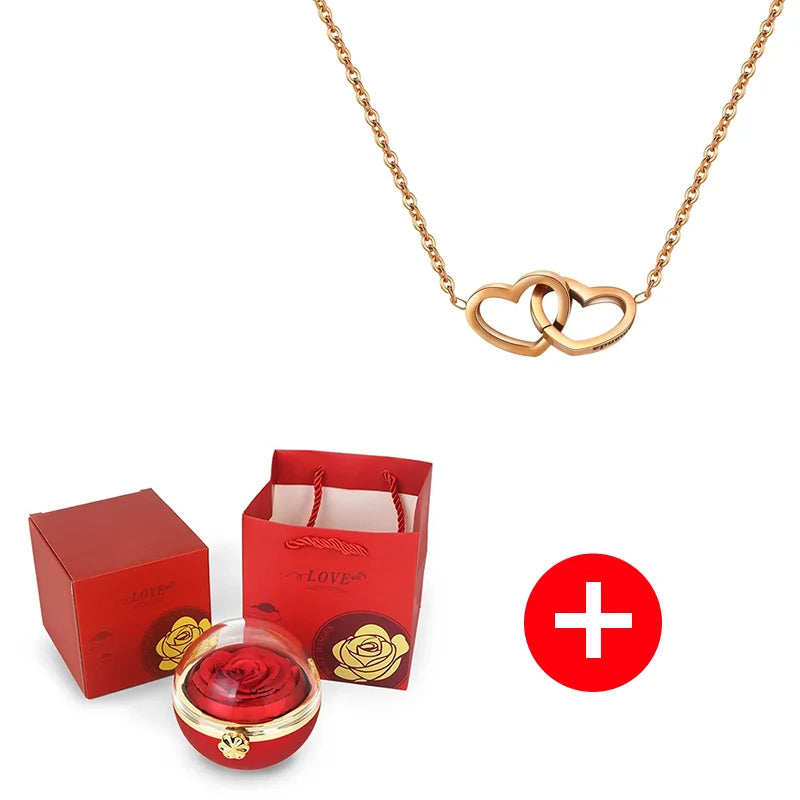 Caixa com Rosa Eterna & Colar Gravado com Nomes