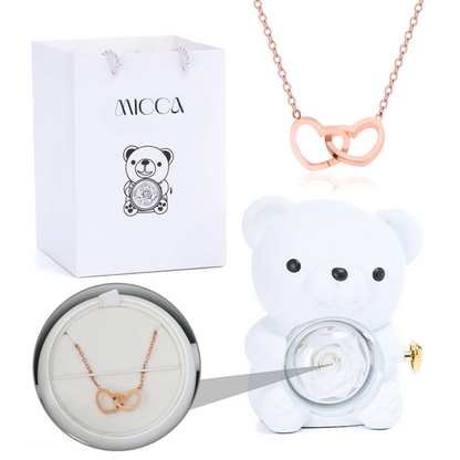 Urso com Rosa Eterna & Colar Gravado com Nomes