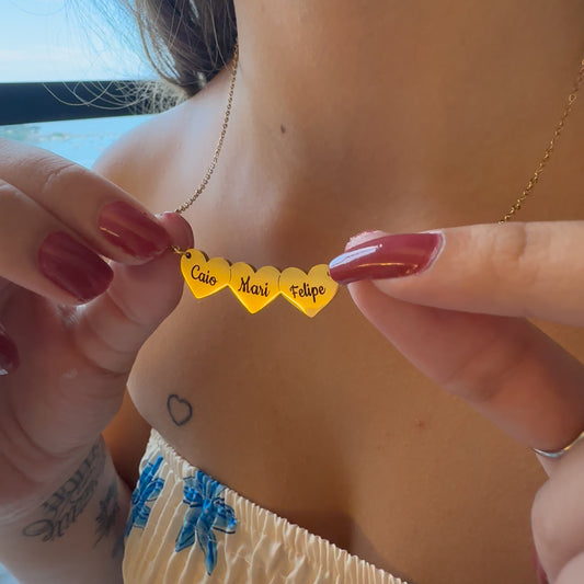 Colar Coração Personalizado com Nomes (Dia das Mães 50%OFF)