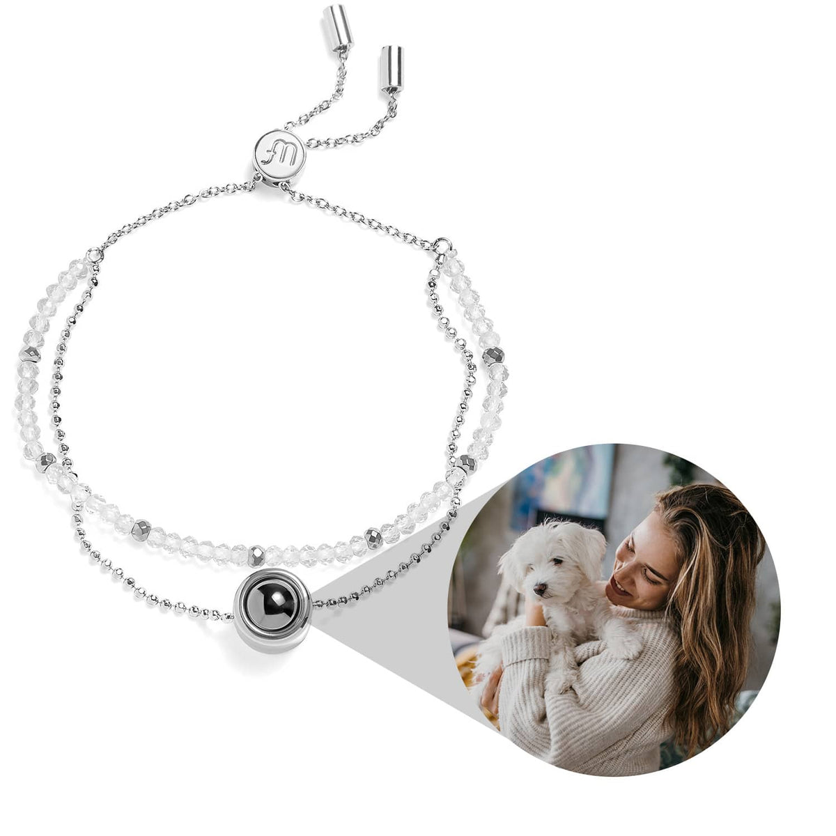 Pulseira Personalizada com Foto 2 em 1 - Amuleto de Crystal™