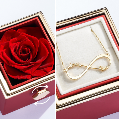 Caixa com Rosa & Colar Personalizado com Nomes - Infinity