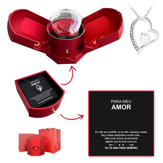 Colar em Ouro Branco 14k - Com Rosa Verdadeira - Para meu Amor