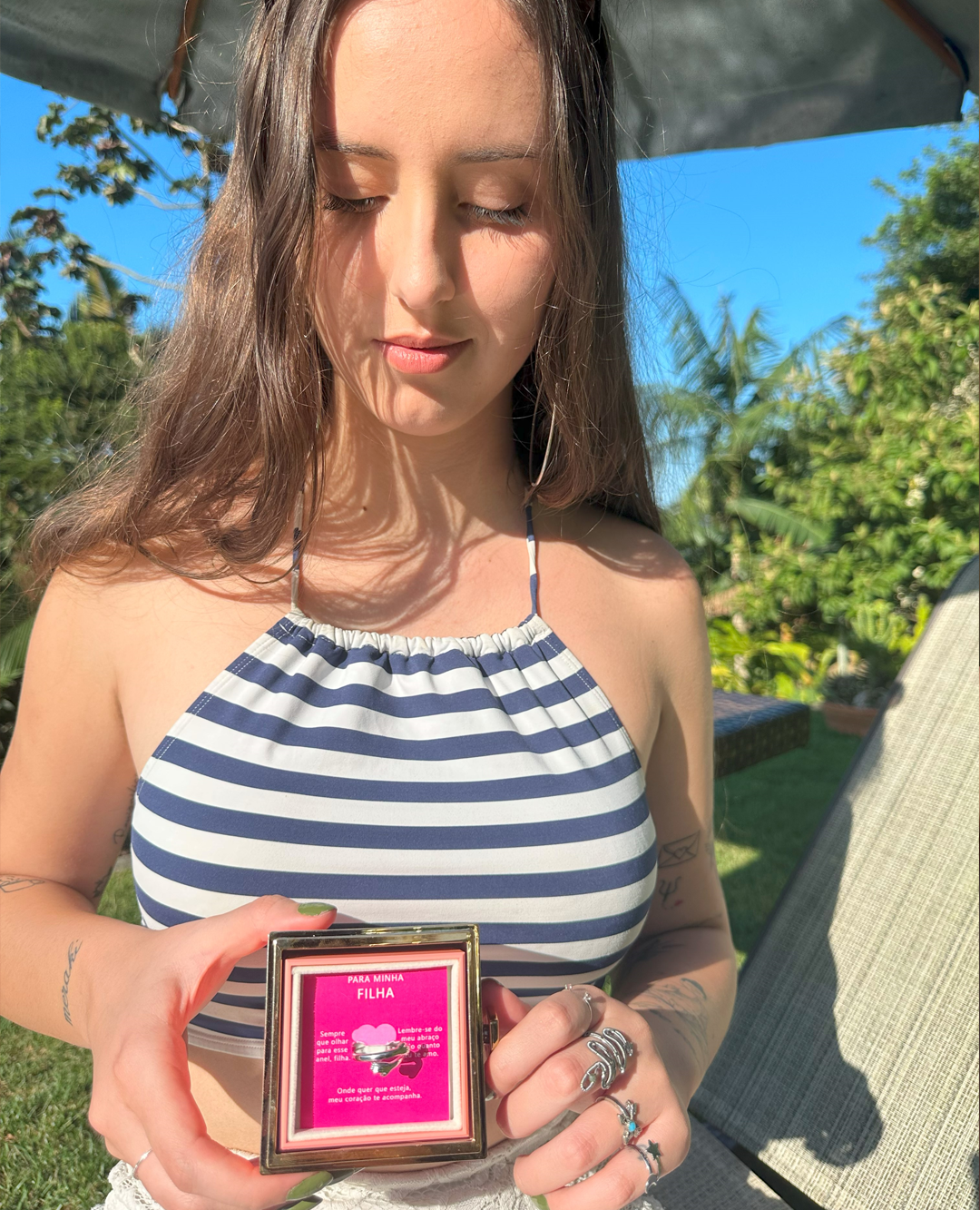 Caixa Rotativa com Rosa & Anel do Abraço - Para Minha Filha 🩷