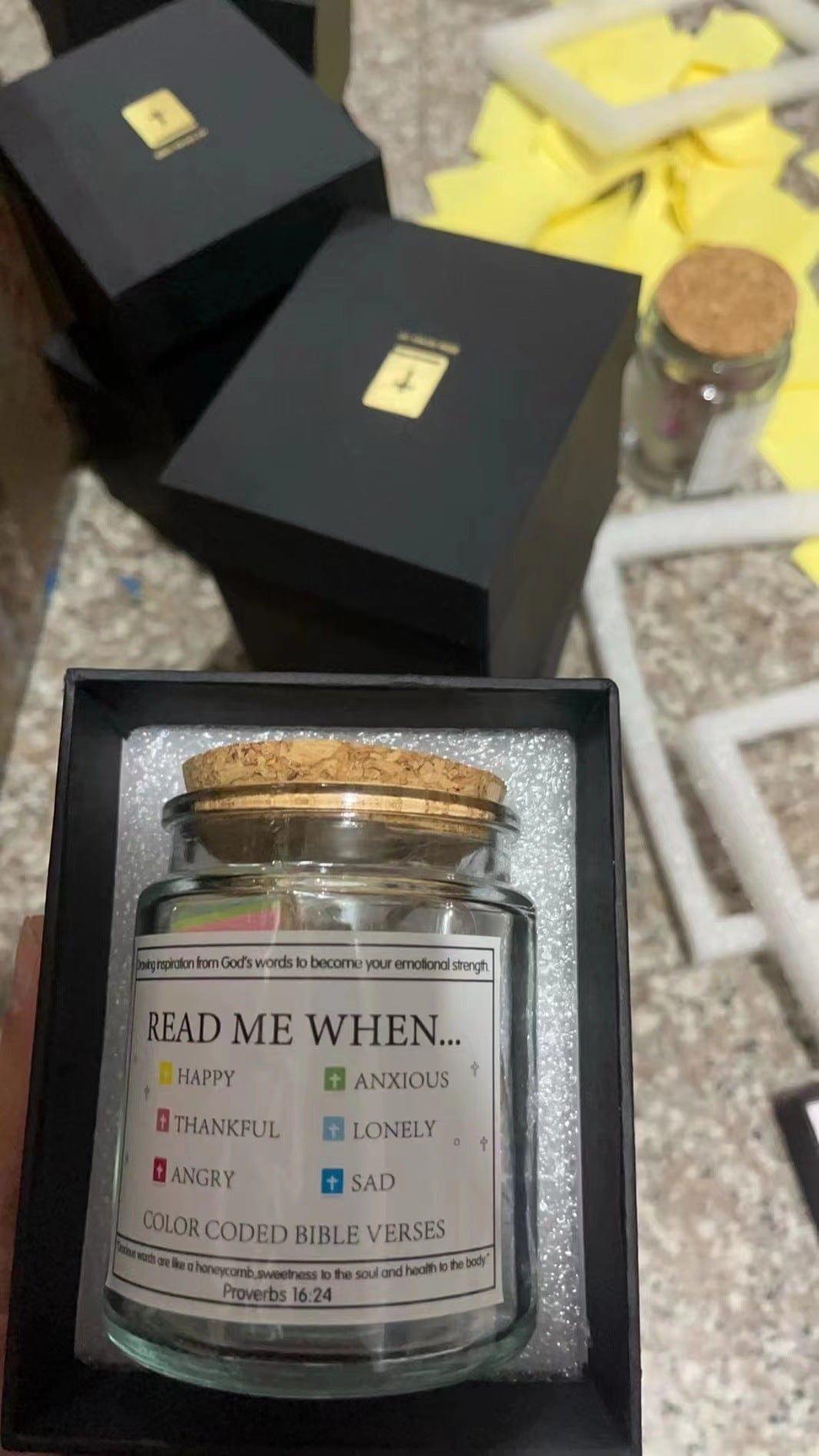 Pote de versículos bíblicos feito à mão para 90 dias (vem com caixa de presente cristã)