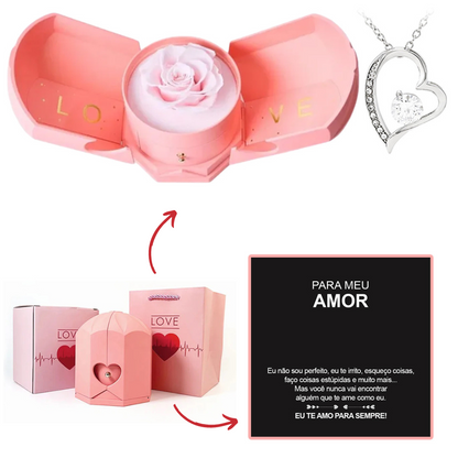 Colar em Ouro Branco 14k - Com Rosa Verdadeira - Para meu Amor