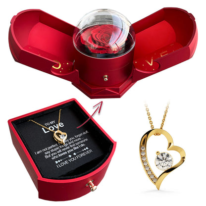 Colar em Ouro Branco 14k - Com Rosa Verdadeira - Para meu Amor