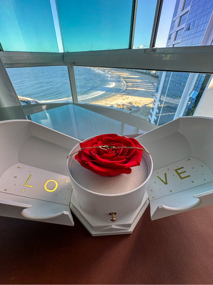 Caixa com Rosa Eterna & Colar Coração Personalizado (50%0FF)