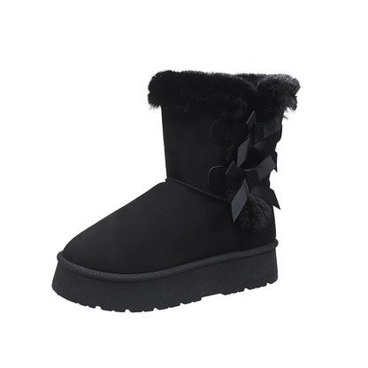 Botas de inverno femininas sem cadarço com laço