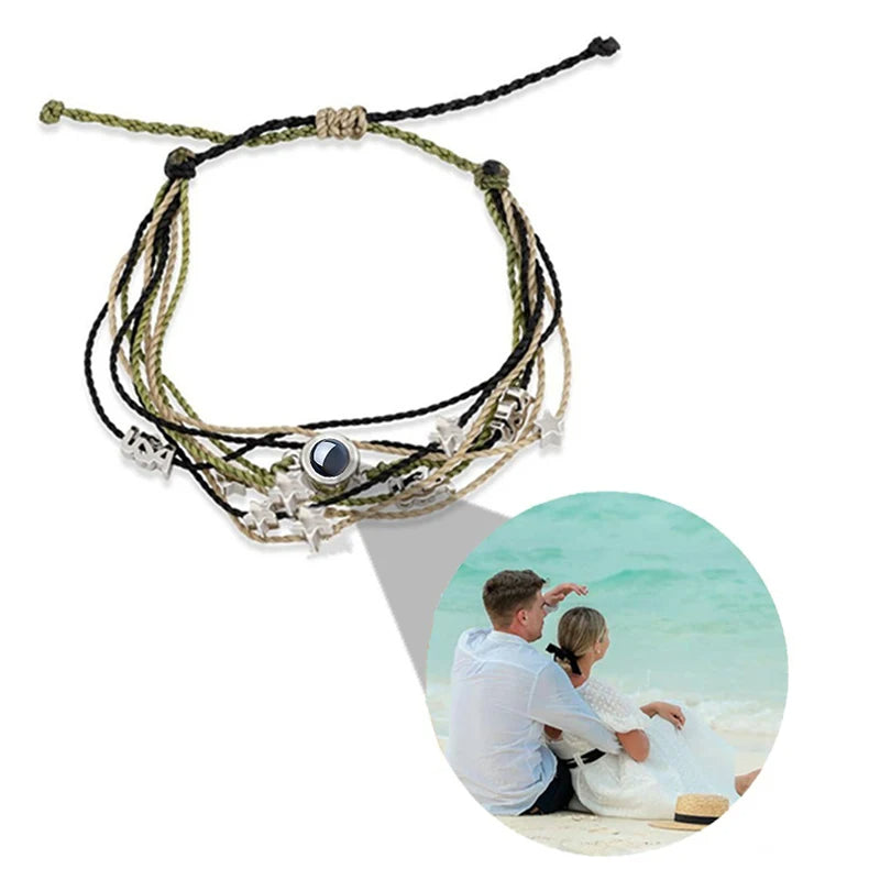 Pulseira de foto personalizada com amuletos de amor