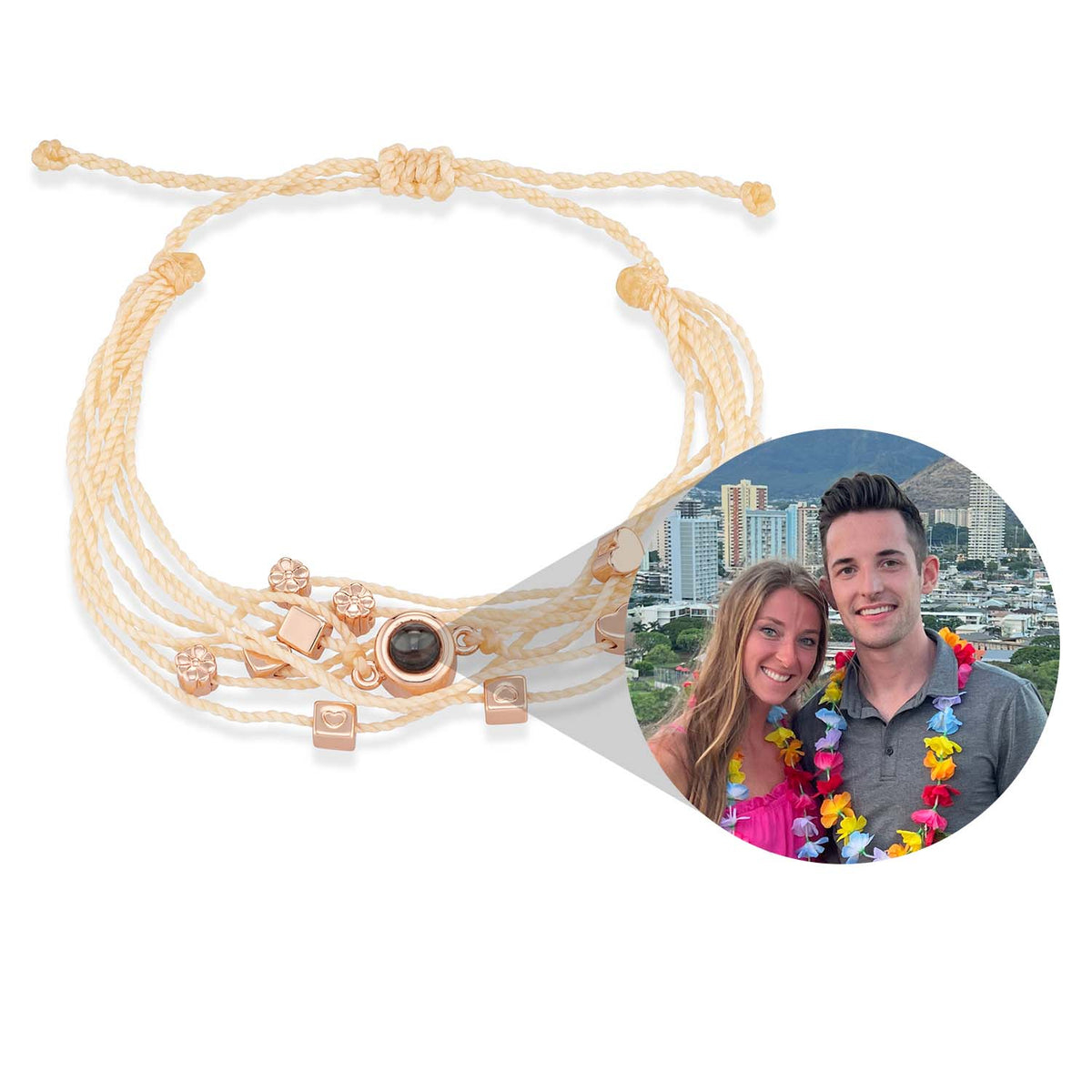 Pulseira de foto personalizada com amuletos de amor